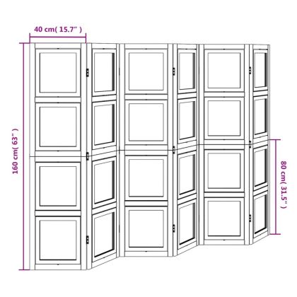 Разделител за стая, 6 панела, бял, дърво пауловния масив