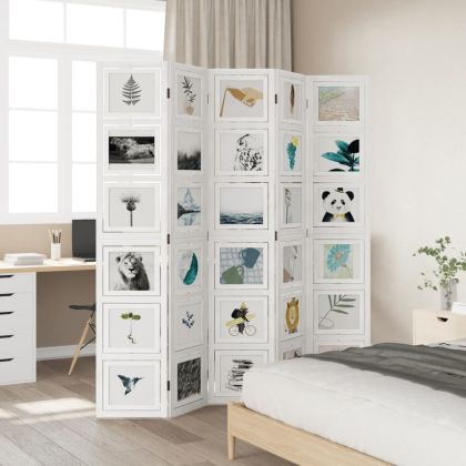 Разделител за стая, 5 панела, бял, дърво пауловния масив