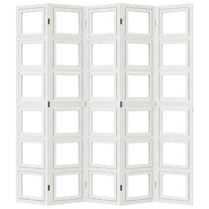 Разделител за стая, 5 панела, бял, дърво пауловния масив