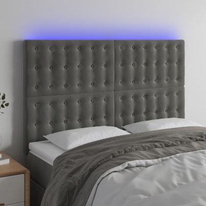 LED горна табла за легло, тъмносива, 144x5x118/128 см, кадифе