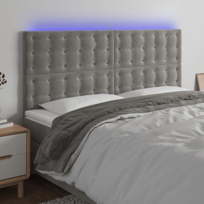 LED горна табла за легло, светлосива, 180x5x118/128 см, кадифе