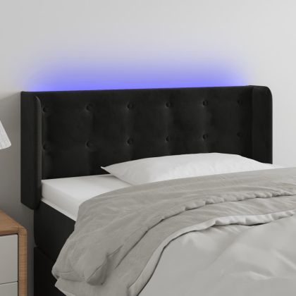 LED горна табла за легло, черна, 103x16x78/88 см, кадифе