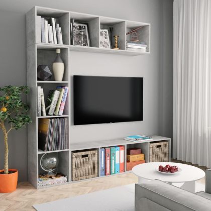 Комплект етажерка/ТВ шкаф в 3 части, бетонно сив, 180x30x180 см