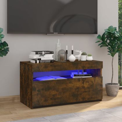 ТВ шкаф с LED осветление, опушен дъб, 75x35x40 см