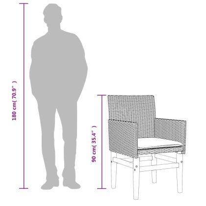 Градински стол с възглавници 2 бр черни полиратан и дърво масив