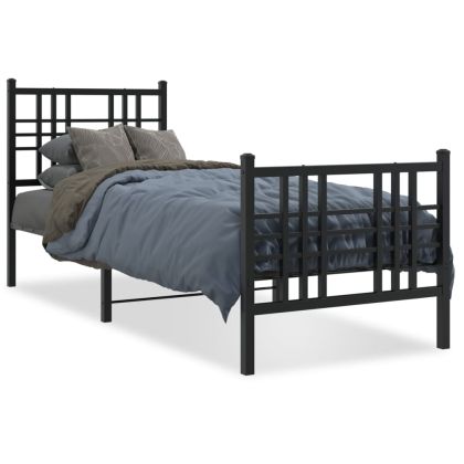 Метална рамка за легло с горна и долна табла, черна, 75x190 см