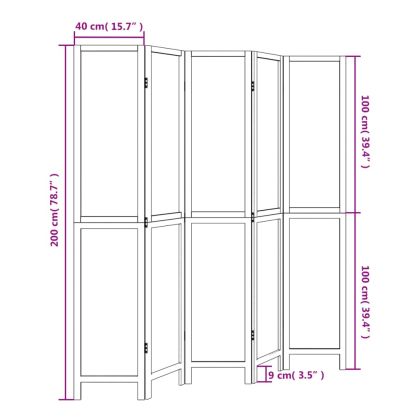Разделител за стая, 5 панела, бял, дърво пауловния масив