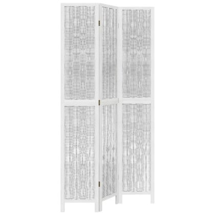 Разделител за стая, 3 панела, бял, дърво пауловния масив
