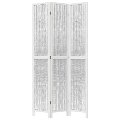 Разделител за стая, 3 панела, бял, дърво пауловния масив