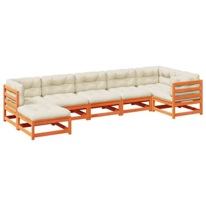 Градински комплект с възглавници, 7 части, восъчнокафяв