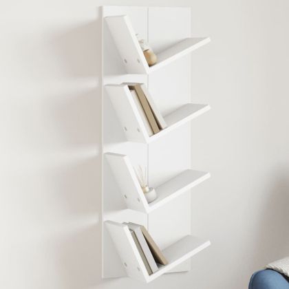Стенен рафт за книги, 4 нива, бял, 33x16x90 см