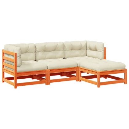 Градински комплект с възглавници, 4 части, восъчнокафяв