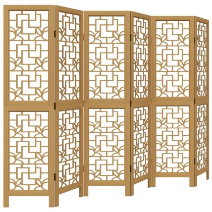 Разделител за стая, 6 панела, кафяв, дърво пауловния масив