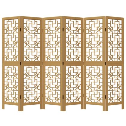 Разделител за стая, 6 панела, кафяв, дърво пауловния масив