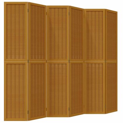 Разделител за стая, 6 панела, кафяв, дърво пауловния масив