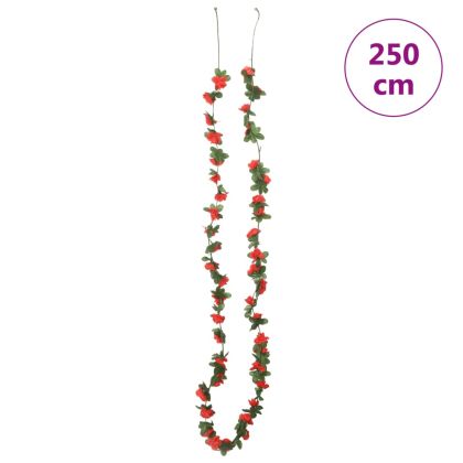 Коледни гирлянди с цветя 6 бр пролетно червени 250 см