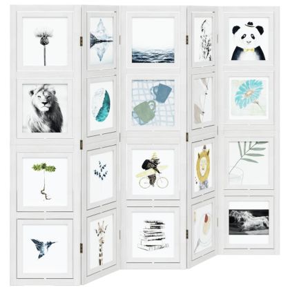 Разделител за стая, 5 панела, бял, дърво пауловния масив