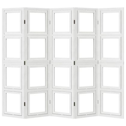 Разделител за стая, 5 панела, бял, дърво пауловния масив