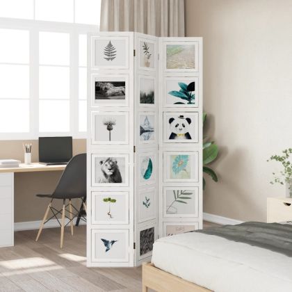 Разделител за стая, 3 панела, бял, дърво пауловния масив