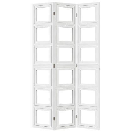 Разделител за стая, 3 панела, бял, дърво пауловния масив