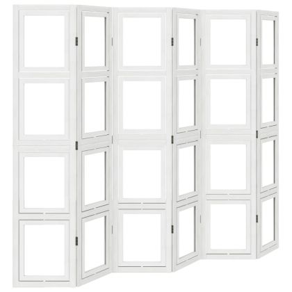 Разделител за стая, 6 панела, бял, дърво пауловния масив