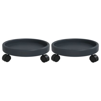 Поставки за цветя с колелца, 2 бр, сиви, диаметър 34 см, 35 кг