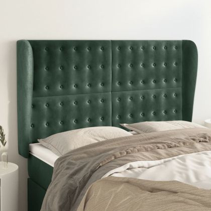 Горна табла за легло с уши тъмнозелена,147x 23x118/128 см, плат