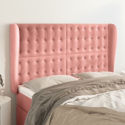 Горна табла за легло с уши, розова, 147x23x118/128 см, кадифе