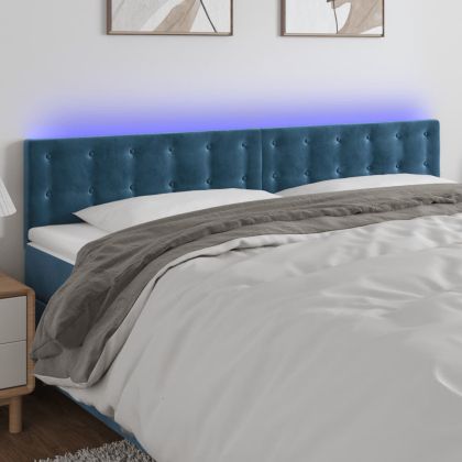 LED горна табла за легло, тъмносиня, 160x5x78/88 см, кадифе