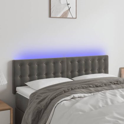 LED горна табла за легло, тъмносива, 144x5x78/88 см, кадифе