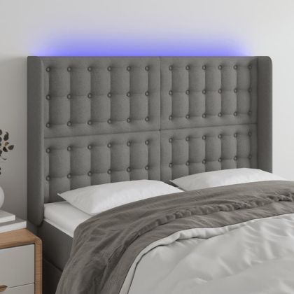 LED горна табла за легло, тъмносива, 147x16x118/128 см, плат