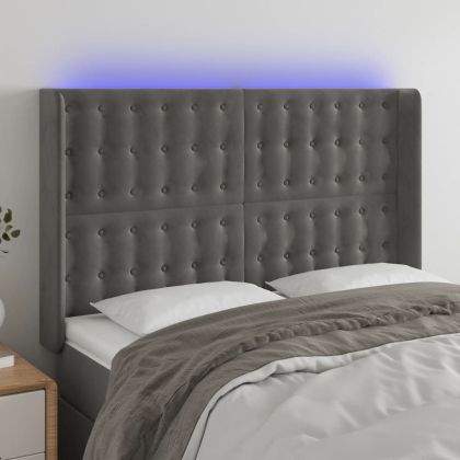 LED горна табла за легло, тъмносива, 147x16x118/128 см, кадифе