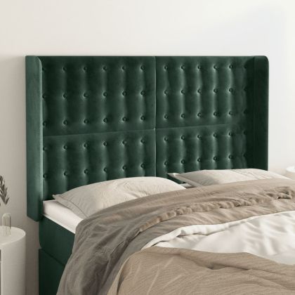 Горна табла за легло с уши,тъмнозелена, 147x16x118/128см,кадифе