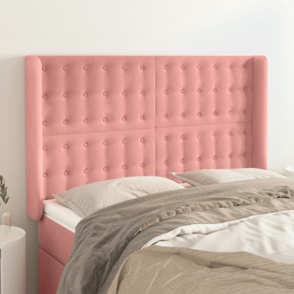 Горна табла за легло с уши, розова, 147x16x118/128 см, кадифе
