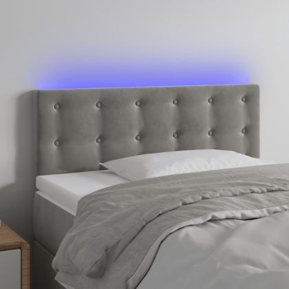 LED горна табла за легло, светлосива, 100x5x78/88 см кадифе