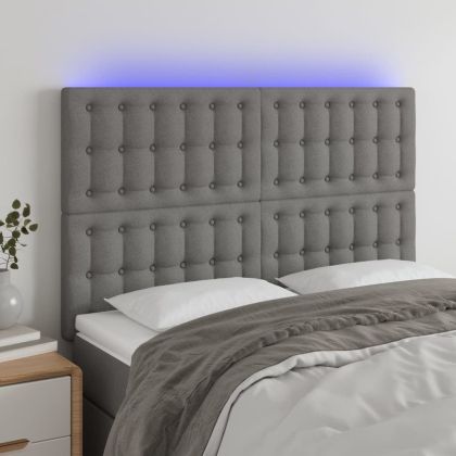 LED горна табла за легло, тъмносива, 144x5x118/128 см, плат