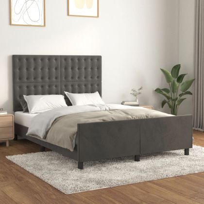 Рамка за легло с табла, тъмносива, 140x190 см, кадифе