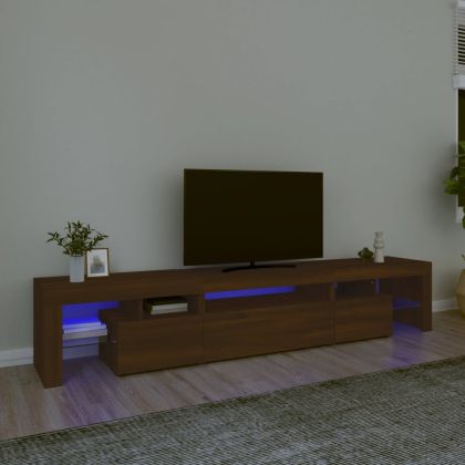 ТВ шкаф с LED осветление, кафяв дъб, 215x36,5x40 см
