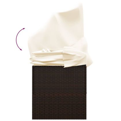 Градинско лаундж легло с покрив и възглавници кафяв полиратан