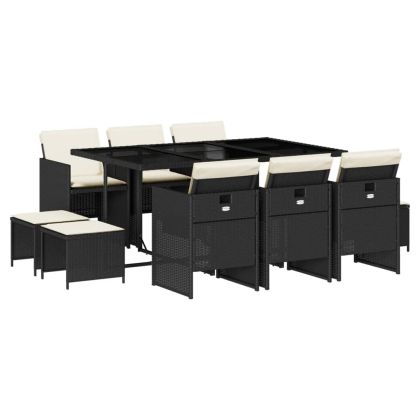 Градински комплект с възглавници 11 части полиратан черен