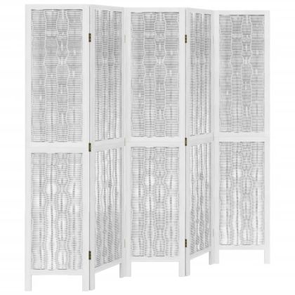 Разделител за стая, 5 панела, бял, дърво пауловния масив