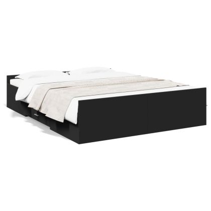 Рамка за легло с чекмеджета, черна, 160x200 см, инженерно дърво