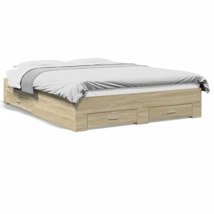 Рамка за легло с чекмедже дъб сонома 150x200 см инженерно дърво