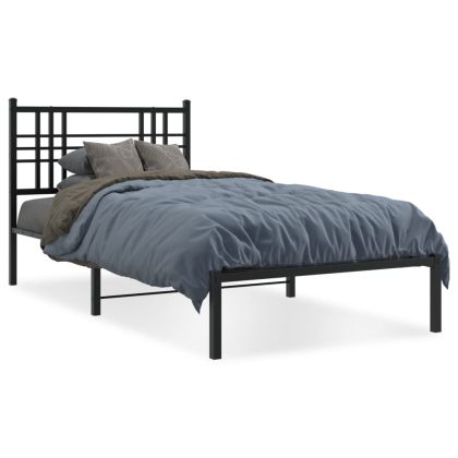 Метална рамка за легло с горна табла, черна, 100x200 см