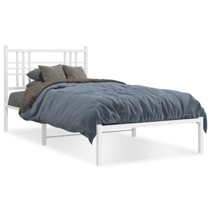Метална рамка за легло с горна табла, бяла, 90x190 см