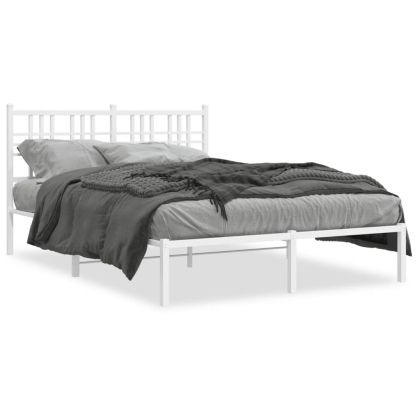 Метална рамка за легло с горна табла, бяла, 140x190 см