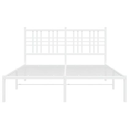 Метална рамка за легло с горна табла, бяла, 140x190 см