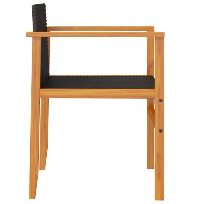 Градински столове, 2 бр, черни, полиратан и дърво масив