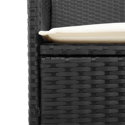 Градински стол с възглавници 2 бр черни полиратан и дърво масив