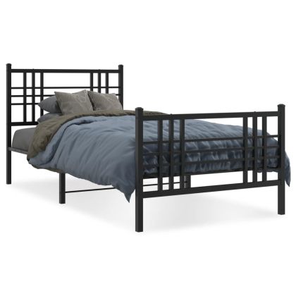 Метална рамка за легло с горна и долна табла, черна, 107x203 см
